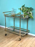 Vintage Messing Bar Cart / Gouden Midcentury Modern Trolley, Ophalen, 50 tot 100 cm, Hollywood Regency Art Deco Midcentury Hotel Chic
