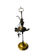 Mooie driepits koperen vintage olielamp antiek