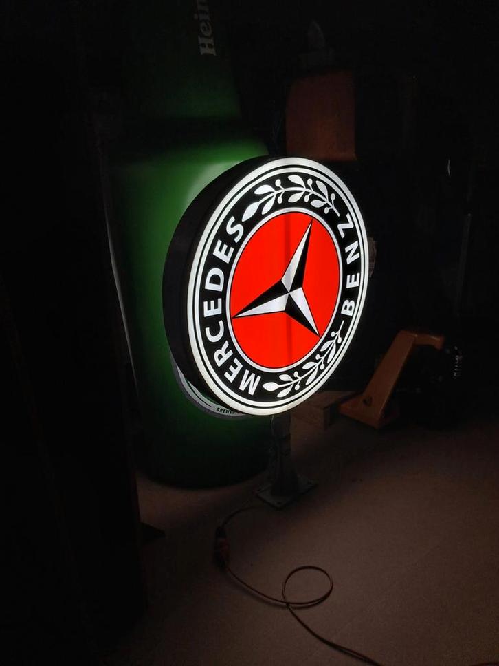 Grote Mercedes Logo 80cm dubbelzijdige reclame lamp 120cm, Verzamelen, Merken en Reclamevoorwerpen, Gebruikt, Lichtbak of (neon) lamp