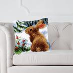 Smyrna, latch hook kussen, diy kit, konijntje in de sneeuw,, D, Nieuw, Ophalen of Verzenden, D