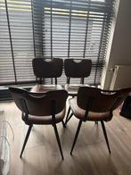 Set van 4 bruine lederen eetkamerstoelen, Huis en Inrichting, Stoelen, Gebruikt, Bruin, Ophalen of Verzenden, Vier