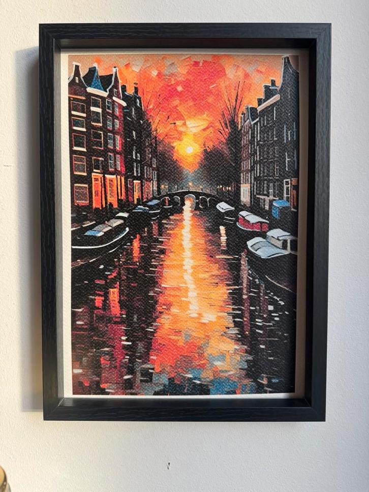 Kunst art schilderij Amsterdam grachten painting modernart, Antiek en Kunst, Kunst | Schilderijen | Modern, Ophalen of Verzenden