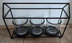 Metalen rekje met 3 glazen potjes voor bloemetjes / plantjes, Ophalen of Verzenden, Zo goed als nieuw