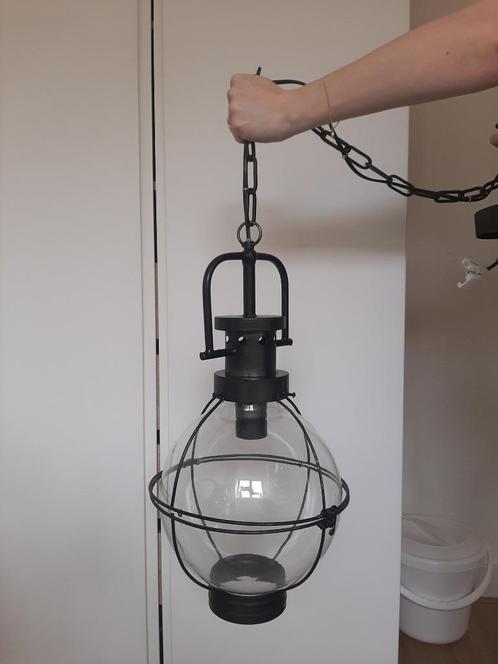 Hanglamp scheepslamp, glas en metaal, industrieel, Huis en Inrichting, Lampen | Hanglampen, Zo goed als nieuw, 75 cm of meer, Glas