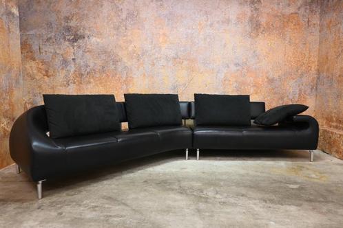 ZGANieuw! zwarte leren Leolux Vol de Reve design hoekbank, Huis en Inrichting, Banken | Bankstellen, Zo goed als nieuw, Hoekbank