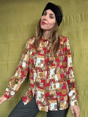 Vintage blouse / shirt / print / rood / maat 38-40 / medium  beschikbaar voor biedingen