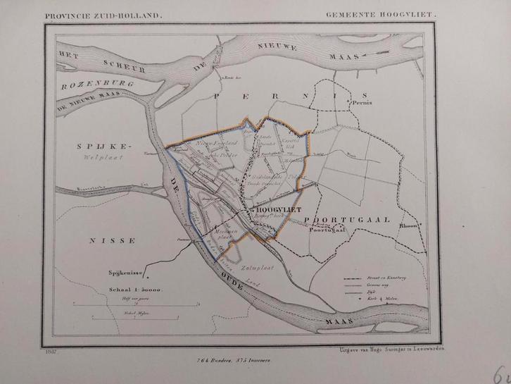 75 / Litho uit 1867 door J. Kuyper van Hoogvliet ZH, Antiek en Kunst, Kunst | Litho's en Zeefdrukken, Ophalen of Verzenden