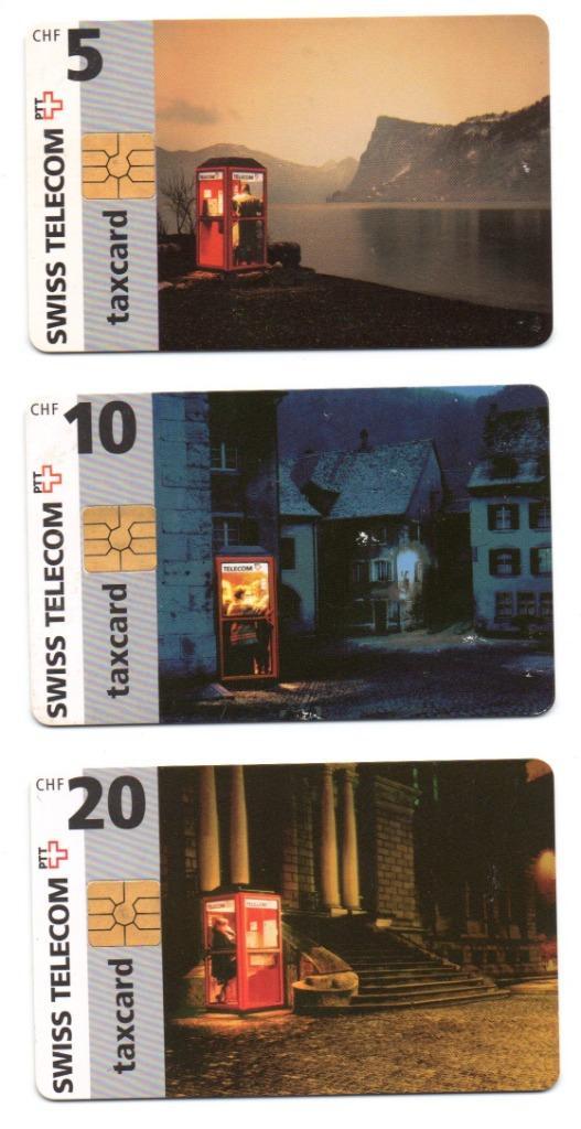 Zwitserland, 3 telefoonkaarten, telefooncellen, Verzamelen, Telefoonkaarten, Buitenland, Ophalen of Verzenden