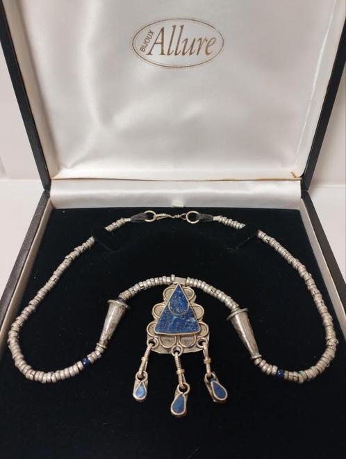 Oud Afghaans zilveren ketting met lapis lazuli, Sieraden, Tassen en Uiterlijk, Antieke sieraden, Ketting, Zilver, Ophalen of Verzenden