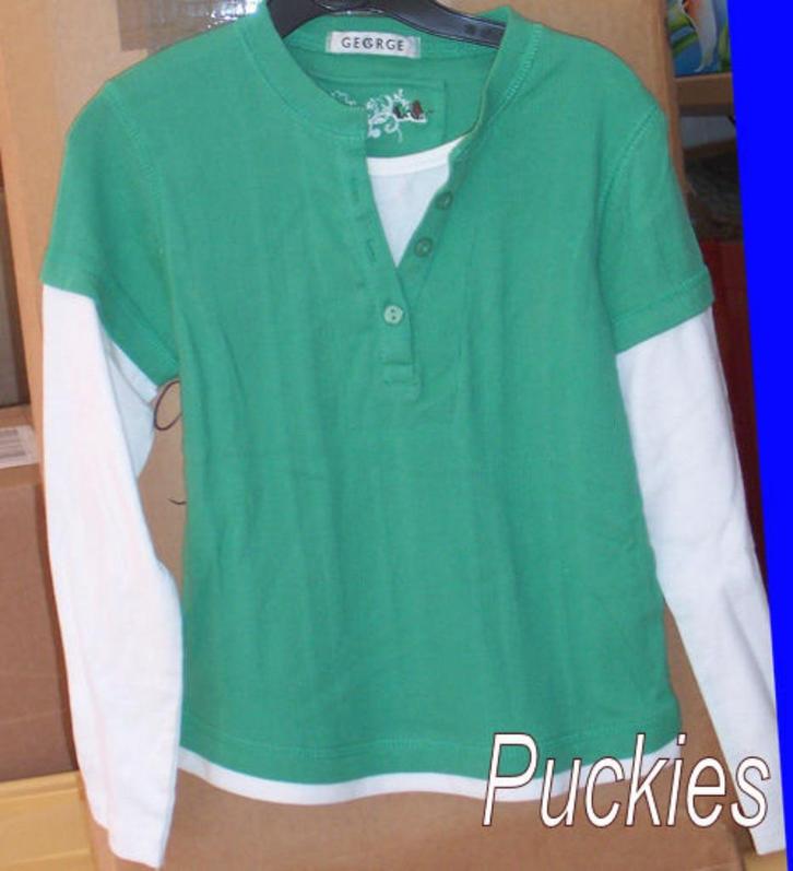 Maat 110 * Longsleeve groen/wit *NIEUW* (6457), Kinderen en Baby's, Kinderkleding | Maat 110, Nieuw, Meisje, Shirt of Longsleeve