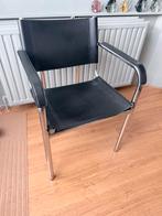 4 eetkamerstoelen, vintage, leer en chroom, Huis en Inrichting, Stoelen, Ophalen, Gebruikt, Zwart, Metaal