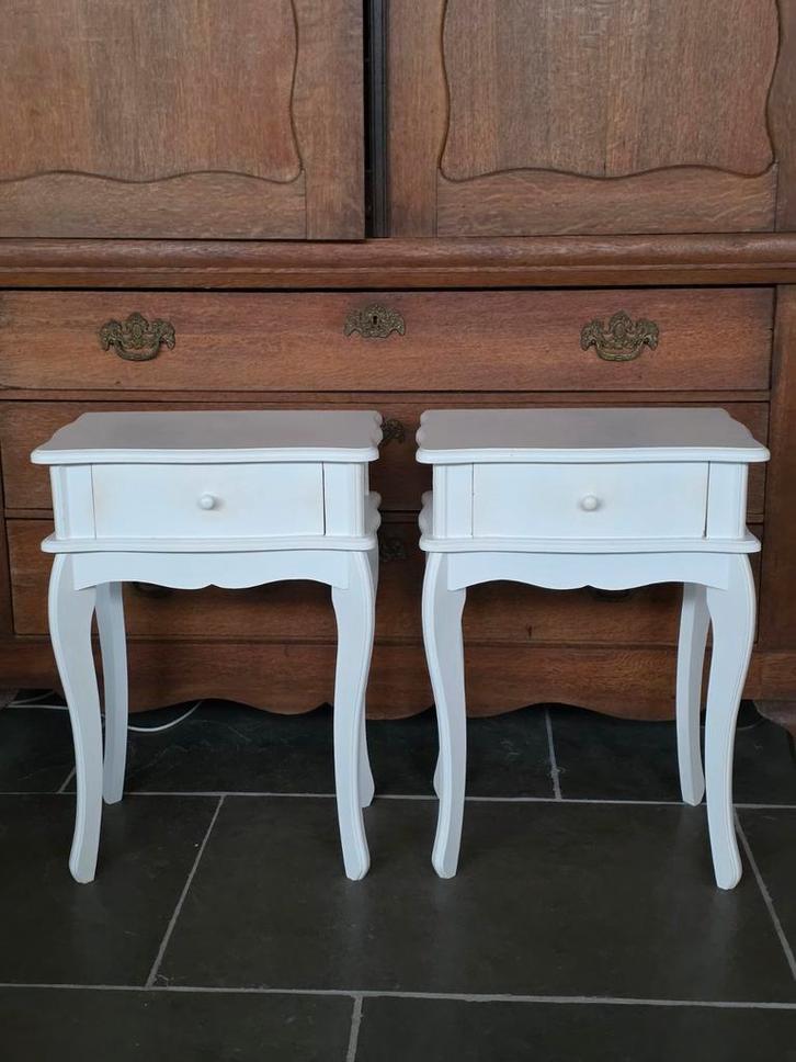 Set van 2 witte nachtkastjes, Huis en Inrichting, Slaapkamer | Nachtkastjes, Gebruikt, Minder dan 55 cm, Minder dan 45 cm, Hout
