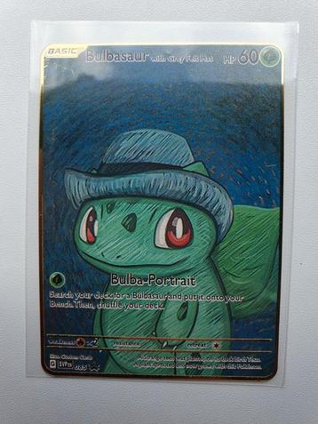Bulbasaur Van Gogh Promo Metalen Kaart Pokemon Grey Felt Hat beschikbaar voor biedingen