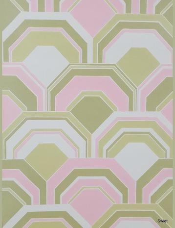 5032 geometrisch roze-groen flowers barok behang retro swiet beschikbaar voor biedingen