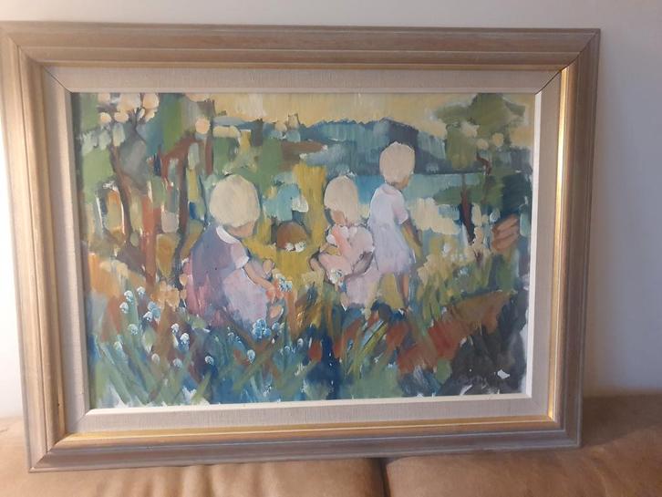 kinderen bloemenweide Niels Sewerin, Nils Grahmstad, Antiek en Kunst, Kunst | Schilderijen | Klassiek, Ophalen