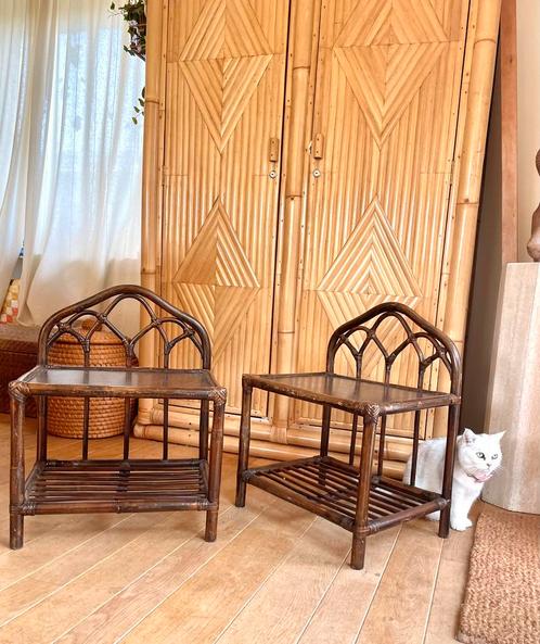 Set vintage bamboe nachtkastjes jaren ’70 zeldzame set, Huis en Inrichting, Slaapkamer | Nachtkastjes, Minder dan 45 cm, Hout