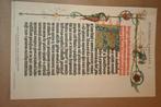 Antieke kleurenlitho - Pagina uit Gutenberg bijbel - 1885 !!, Antiek en Kunst, Ophalen of Verzenden