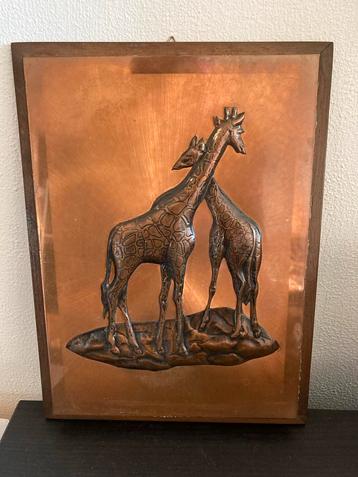 Koperen Giraffen Plaat op Houten Lijst - Rhodesië beschikbaar voor biedingen
