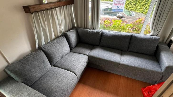 Grijze Stoffen Hoekbank, Huis en Inrichting, Banken | Bankstellen, Gebruikt, Hoekbank, Vierpersoons of meer, 250 tot 300 cm, 75 tot 100 cm