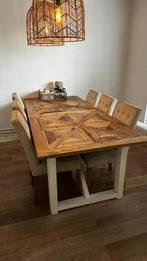 Rivièra Maison robuuste eettafel + 6 stoelen, Ophalen, Gebruikt, 200 cm of meer, 50 tot 100 cm