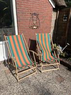 2 sterke houten retro strandstoelen., Ophalen of Verzenden, Gebruikt, Hout, Inklapbaar