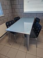 Glazen Tafel + 4 Stoelen - 158x78 cm, Ophalen, Gebruikt, 50 tot 100 cm, Glas