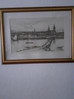 Ingelijst tekening:Gezicht op Nijmegen,Eugene Lücker, Antiek en Kunst, Ophalen of Verzenden