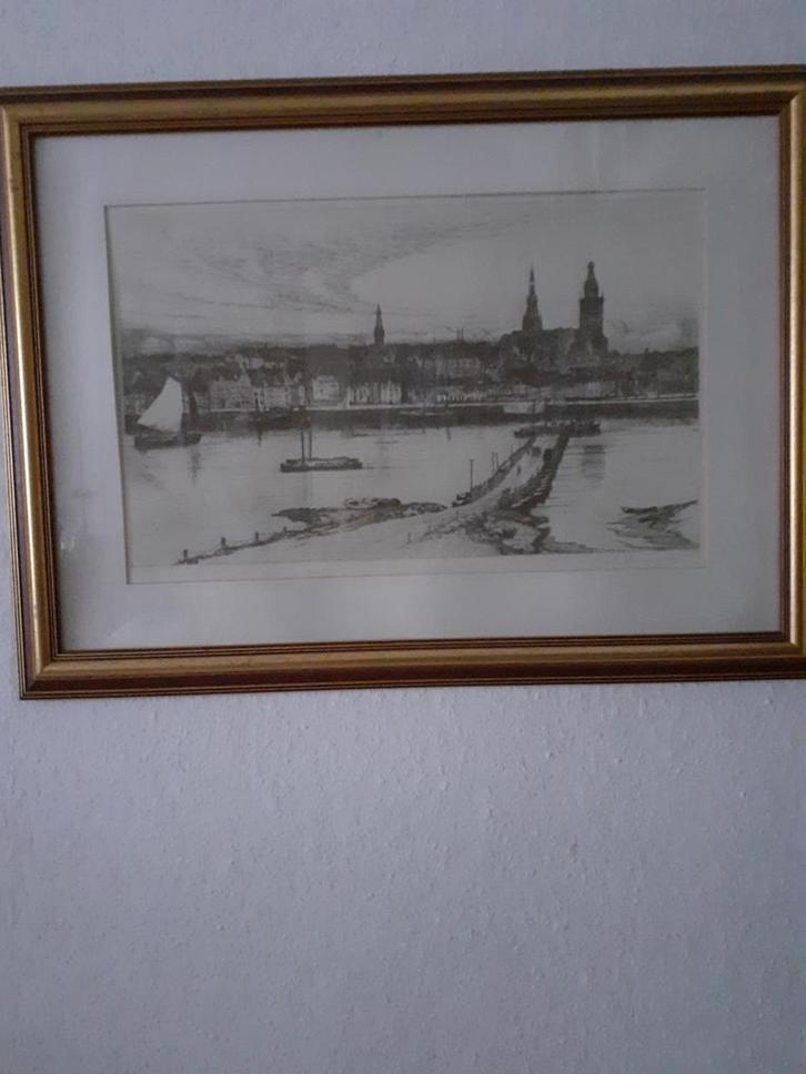 Ingelijst tekening:Gezicht op Nijmegen,Eugene Lücker, Antiek en Kunst, Kunst | Schilderijen | Klassiek, Ophalen of Verzenden