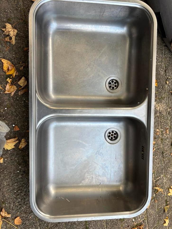 Dubbele Spoelbak - RVS, Huis en Inrichting, Keuken | Keukenelementen, Gebruikt, Minder dan 100 cm, 50 tot 100 cm, 25 tot 50 cm