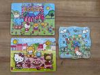 3x Hello Kitty Houten Puzzels - Klok leren, 2 tot 4 jaar, 10 tot 50 stukjes, Ophalen of Verzenden, Zo goed als nieuw