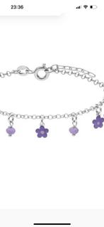 Echt zilver srmbandje met lila bolletjes 16 cm, Sieraden, Tassen en Uiterlijk, Armbanden, Ophalen of Verzenden, Zo goed als nieuw