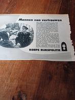Advertentie Korps Rijkspolitie mannen van vertrouwen 1960, Verzamelen, Ophalen of Verzenden, Landmacht, Nederland, Embleem of Badge