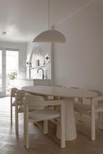 Travertin Eettafel Elips blad met konische poten, Ophalen, Nieuw, 50 tot 100 cm, Vijf personen of meer