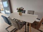 Witte eettafel eiken poten, Ophalen, Gebruikt, 50 tot 100 cm, Vijf personen of meer