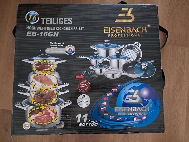Nieuwe Eisenbach Pannenset - 16 Delig, Huis en Inrichting, Keuken | Potten en Pannen, Nieuw, Pannenset, Rvs, Inductieplaat, Keramische plaat