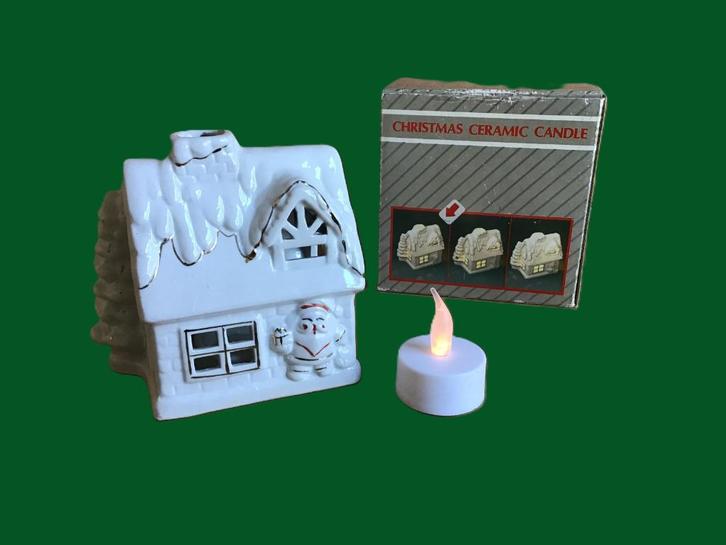 Christmas Ceramic candle huisje wit, Diversen, Kerst, Gebruikt, Ophalen of Verzenden