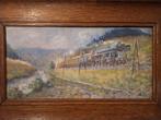 Schilderij van een Stoomtrein in Landschap, Antiek en Kunst, Ophalen of Verzenden