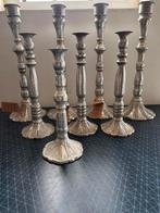 Mooie set kandelaars, 8 stuks, silver was, metaal, 3 maten., Ophalen of Verzenden, Metaal, 25 tot 50 cm