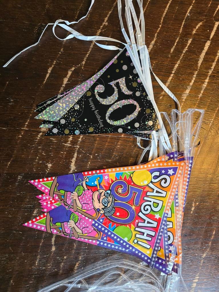 Slingers Sarah 50 jaar, Ophalen, Zo goed als nieuw, Versiering, Verjaardag