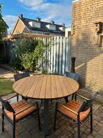 Ronde tuinset Wehkamp van teak en metaal, Tuin en Terras, Tuinsets en Loungesets, Ophalen, 4 zitplaatsen, Eettafel, Teakhout