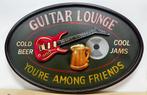 Guitar Lounge among friends houten pubbord reclamebord, Info@deconoord.nl, Deco Noord, Nieuw, Ophalen of Verzenden