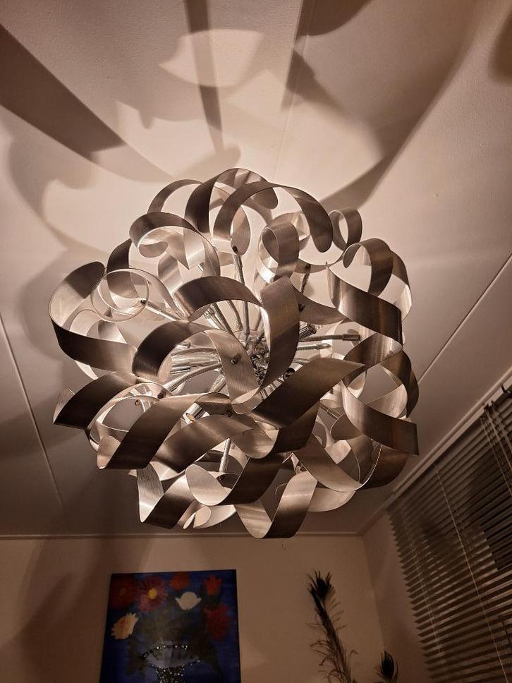 hangamp bol krul rvs zilverkleurig chroom, Huis en Inrichting, Lampen | Hanglampen, Zo goed als nieuw, 50 tot 75 cm, Metaal, Ophalen
