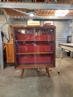 Teak wandkast met vitrine mid century, Ophalen, ,, ,, Minder dan 100 cm