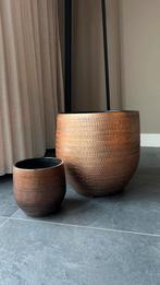 Mooie bloempotten set terra cotta glans, Tuin en Terras, Bloempotten, 25 tot 40 cm, Overige materialen, Gebruikt, Rond