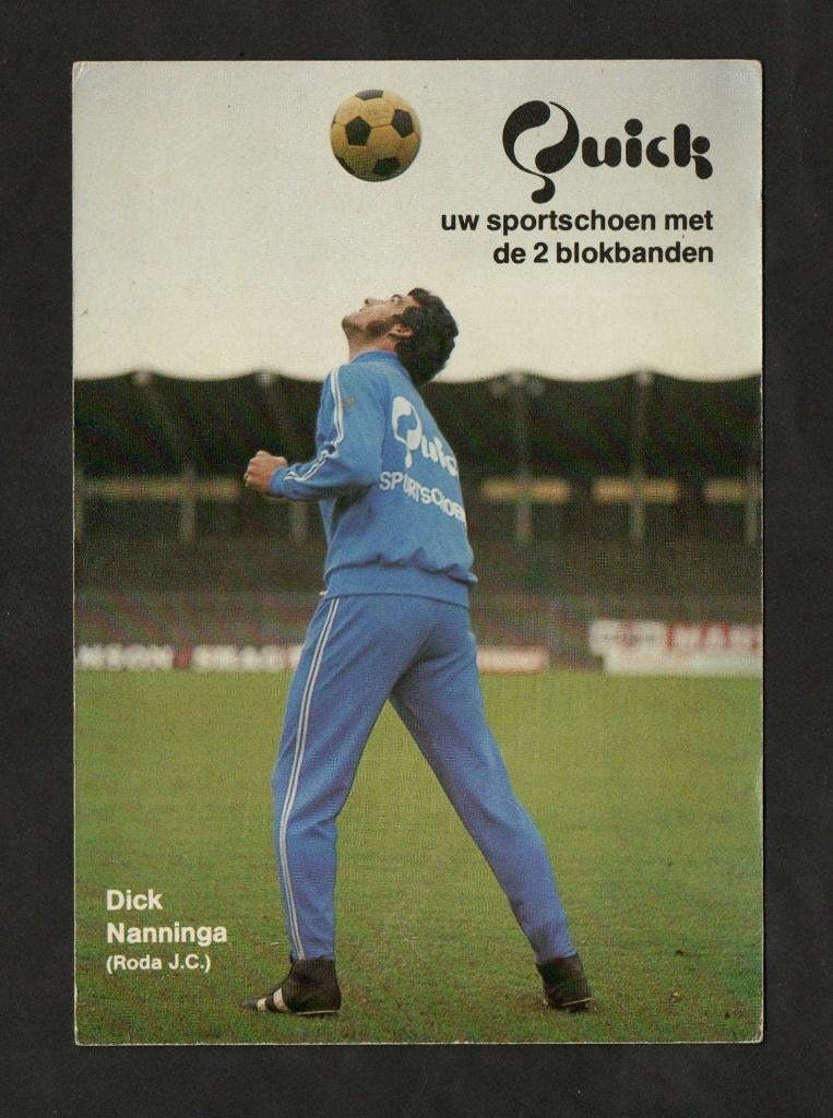 Voetbalkaart Dick Nanninga Roda JC Quick Voetbalschoenen., Ophalen of Verzenden, 1980 tot heden, Ongelopen, Sport en Spel