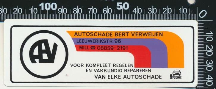 Sticker: Autoschade Bert Verweijen - Mill (1), Verzamelen, Stickers, Zo goed als nieuw, Auto of Motor, Ophalen of Verzenden