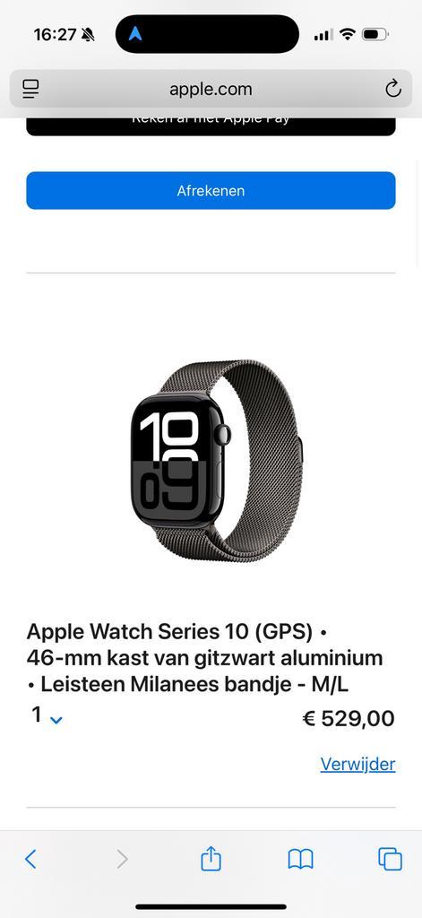 Apple Watch Series 10 46mm Black + Milanese Nieuw + Garantie, Sieraden, Tassen en Uiterlijk, Smartwatches, Nieuw, iOS, Zwart, Ophalen