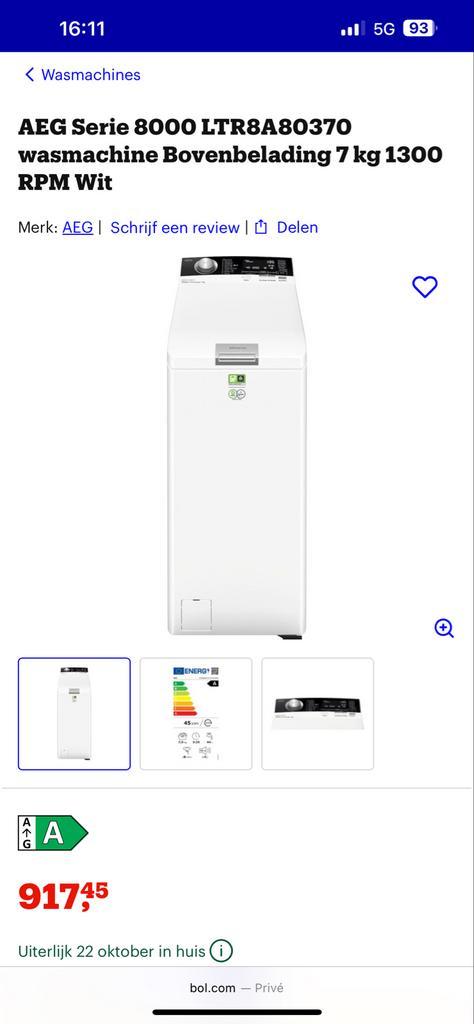 AEG 8000 Serie Bovenlader Wasmachine, Witgoed en Apparatuur, Wasmachines, Zo goed als nieuw, Bovenlader, 6 tot 8 kg, 85 tot 90 cm