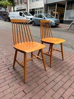 Vintage design spijlenstoelen, houten eetkamerstoelen, Ophalen, Gebruikt, Twee, -