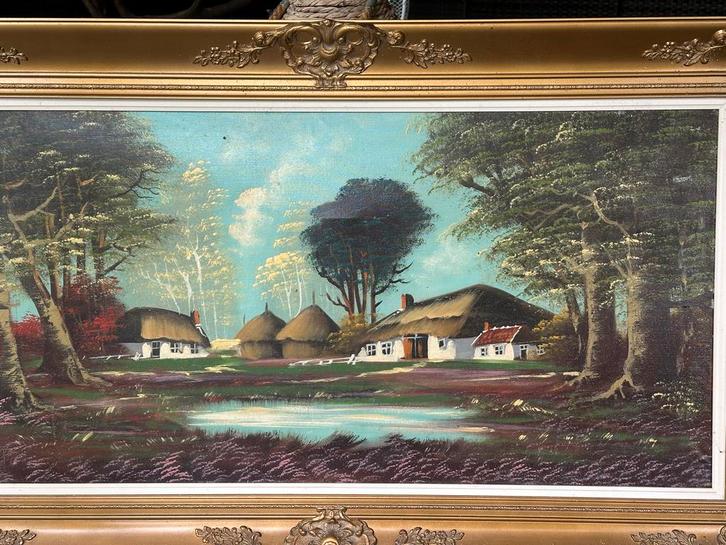 Schilderij: Landschap met boerderijen, Antiek en Kunst, Kunst | Schilderijen | Klassiek, Ophalen